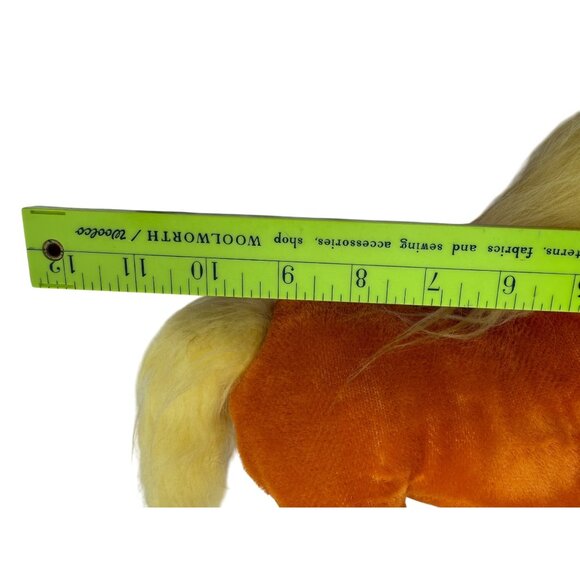 VNTG BURNT ORANGE VELVETINE STUFFED HORSE YELLOW MAIN W/ RED BOW R DANKIN - Picture 11 of 14